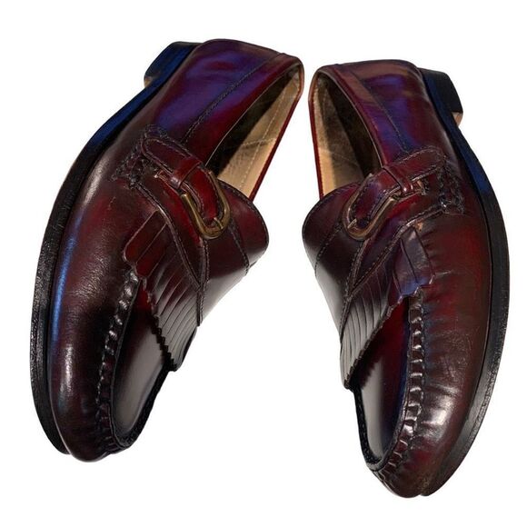 Cole Haan VTG Loafer Leather Burgundy Kilted Fringe Buckle Men’s Size 7.5 D 4959 - Picture 1 of 9